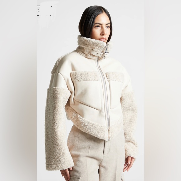 ANGULAR HEM VEGAN LEATHER BORG BIKER JACKET - Picture 4 of 16